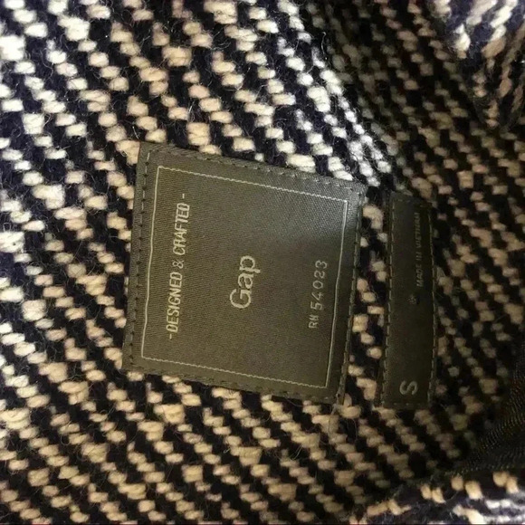 Gap Jacket Tweed Navy & White Herringbone Crew Neck Asymmetrical Size Small - Picture 5 of 7